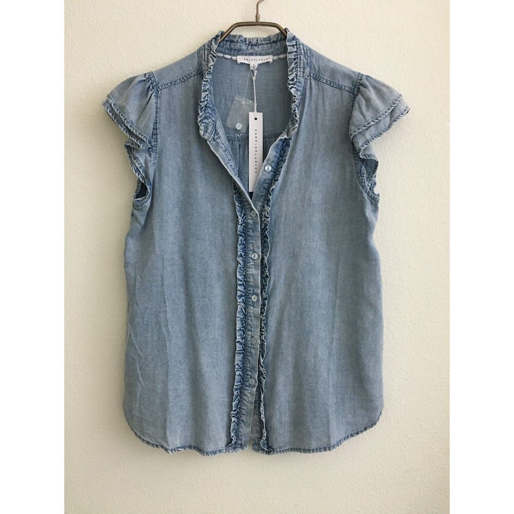 NWT Jane and Delancey Denim Chambray Ruffle Cap Sleeve Button Front Top M